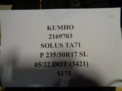 2 NEW TIRES KUMHO SOLUS TA71 235 50 17 96V SL 2169703