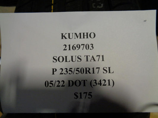 2 NEW TIRES KUMHO SOLUS TA71 235 50 17 96V SL 2169703