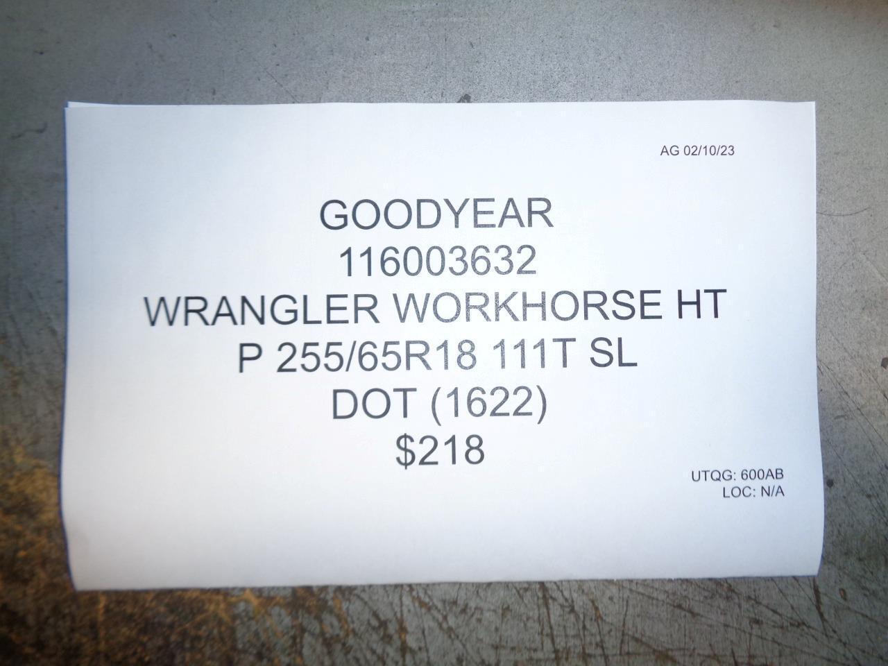 4 GOODYEAR WRANGLER WORKHORSE HT P 255 65 18 111T SL TIRE 116003632 BQ2