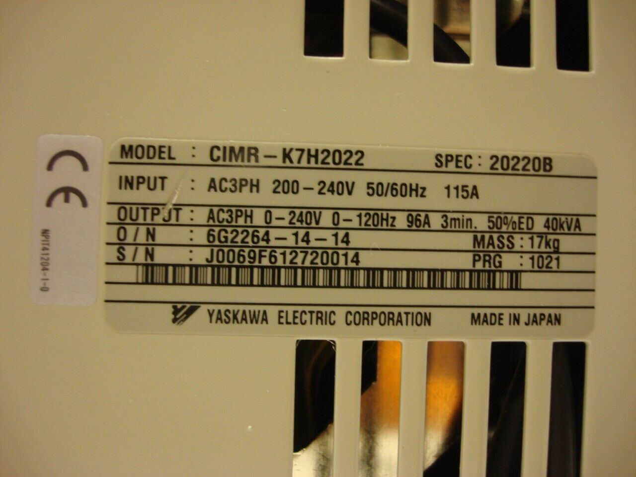 NEW YASKAWA INVERTER MOTOR SPEED CONTROLLER FREQUENCY DRIVE CIMR-K7H2022 R29