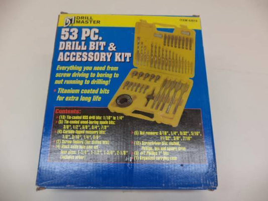 NEW DRILL MASTER 53 PIECE TITANIUM DRILL BIT AND ACCESSORY KIT 42819 R29