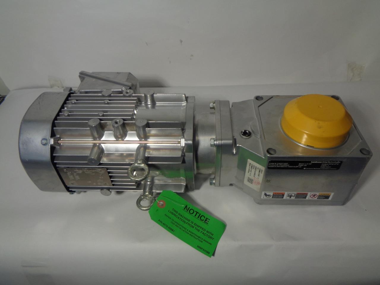 SUMITOMO 1.5HP 87.5RPM HYPONIC GEAR MOTOR RNYMS1H-1420YA-EP-20 NEW R11