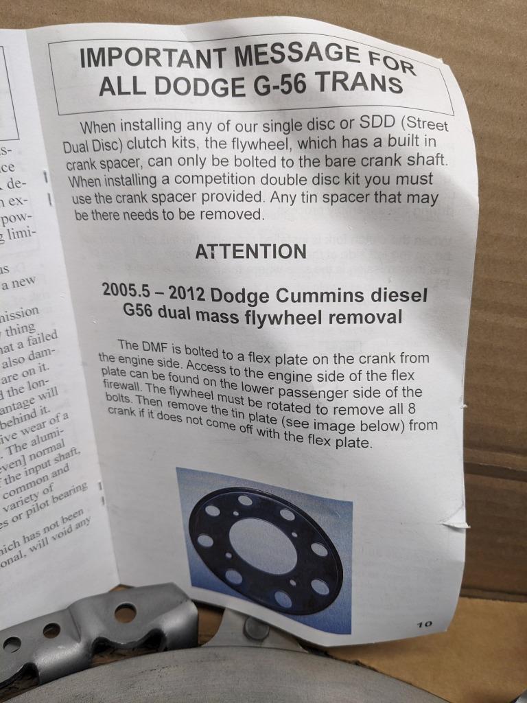 PARTIAL SBC G56-OK-HD 13" ORGANIC CLUTCH KIT FOR DODGE G56 6 SPEED TRANS NEW R3