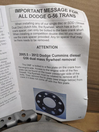 PARTIAL SBC G56-OK-HD 13" ORGANIC CLUTCH KIT FOR DODGE G56 6 SPEED TRANS NEW R3