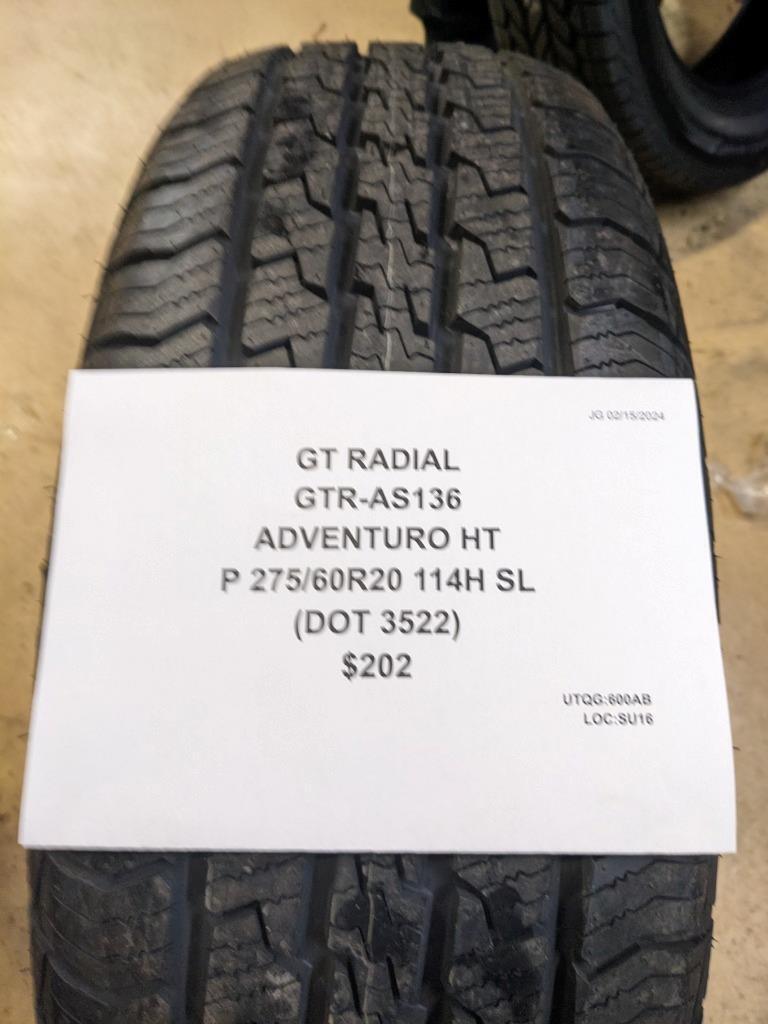1 GT RADIAL ADVENTURO HT P 275 60 20 114H SL TIRE AS136 CQ1