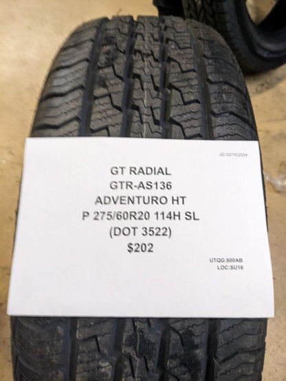 1 GT RADIAL ADVENTURO HT P 275 60 20 114H SL TIRE AS136 CQ1