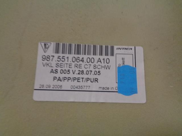 PORSCHE CAYMAN 05-12 SIDE COVER CARPET LINER RIGHT/PASSENGER 987 551 064 00 A10