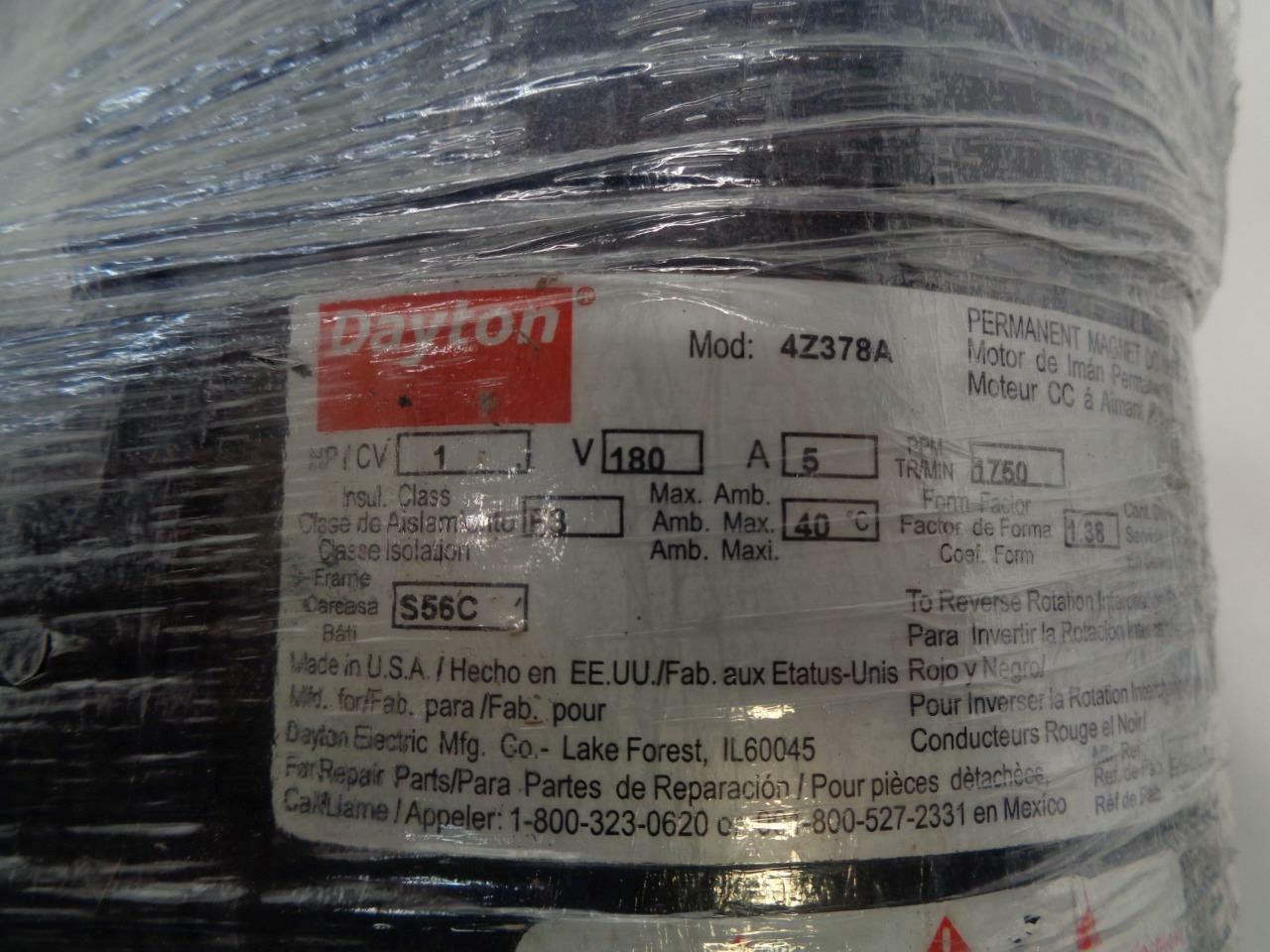 Dayton DC Permanent Magnet Motor 1hp 1750RPM 180V 4Z378A  J1