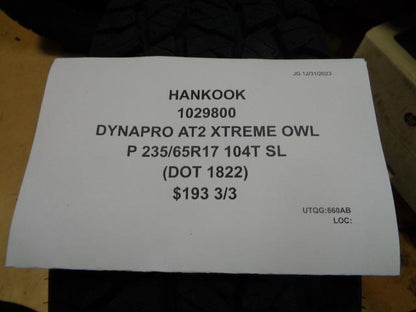 HANKOOK DYNAPRO AT2 XTREME OWL P 235 65 17 104T SL TIRE 1029800 CQ1