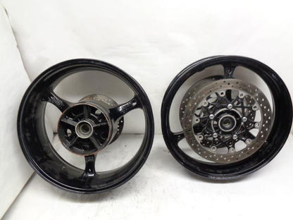 NEW ENKEI FRONT AND REAR MOTORCYCLE WHEEL FRONT 3X17 REAR 6X17 WITH USED ROTORS