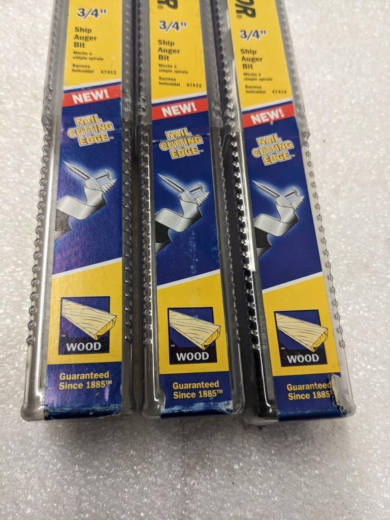 IRWIN 47412 SPEEDBOR SHIP AUGER BIT WITH AUGER FILE 3/4" X 17" 3-PACK NEW R22T7