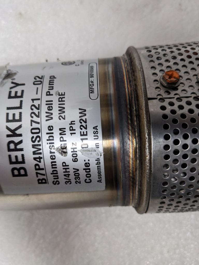 Berkeley B7P4MS07221-02 4" Submersible Pump MS Trimline Series7 GPM 3/4hp new J1