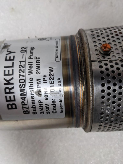 Berkeley B7P4MS07221-02 4" Submersible Pump MS Trimline Series7 GPM 3/4hp new J1