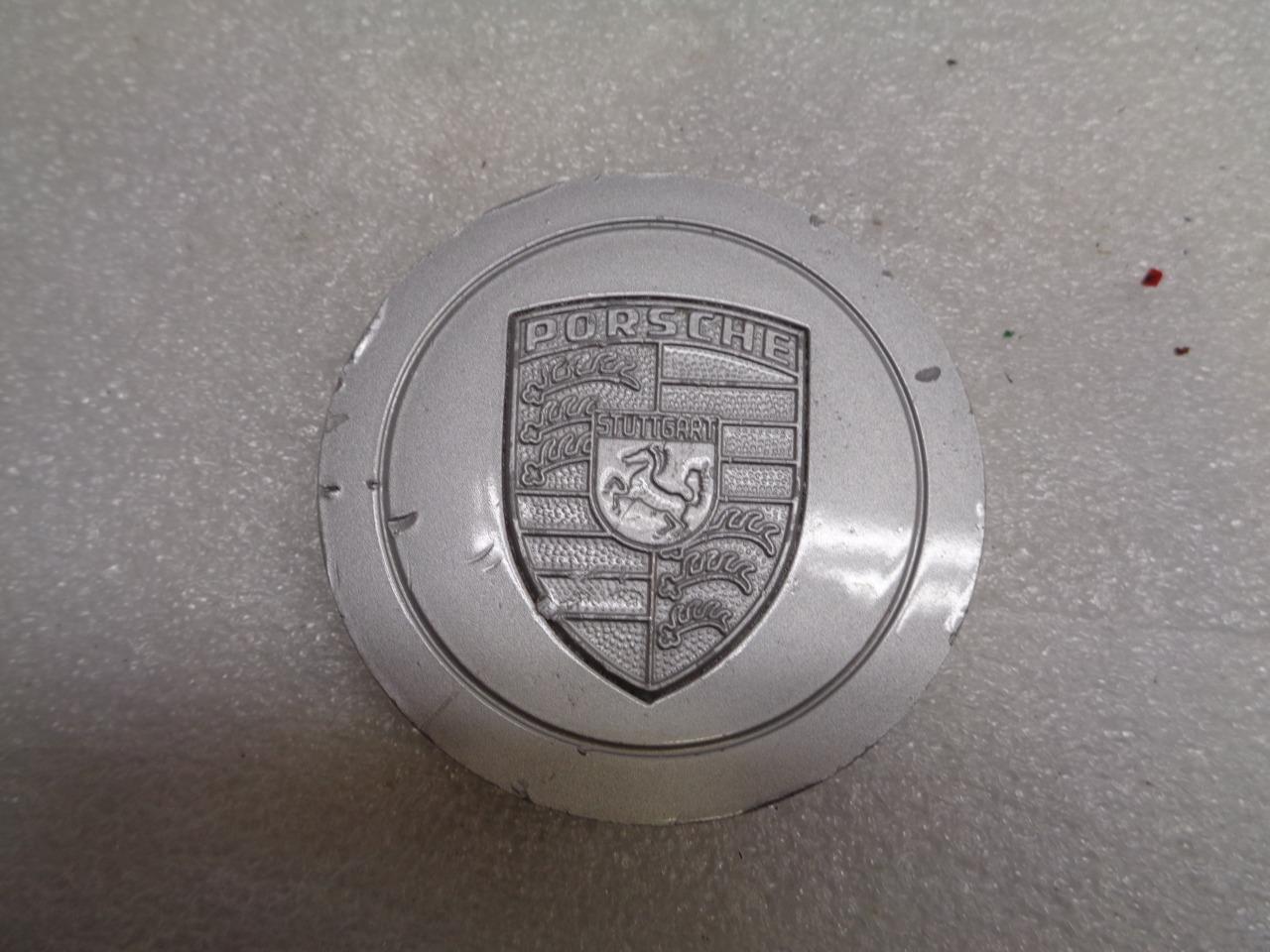 Porsche Metal Center Cap Silver Engraved Face Set of 3 76mm USED GENUINE R23