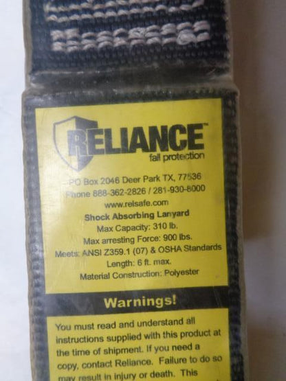 RELIANCE SKYLINE SAFETY HARNESS 6' LANYARD W/ STEELHEAD SNAPS 741406 R30