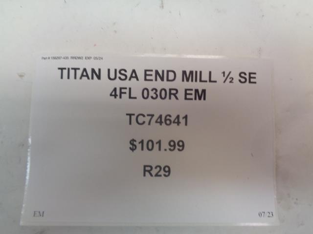 TITAN USA END MILL ½ SE 4FL 030R EM TC74641 R29