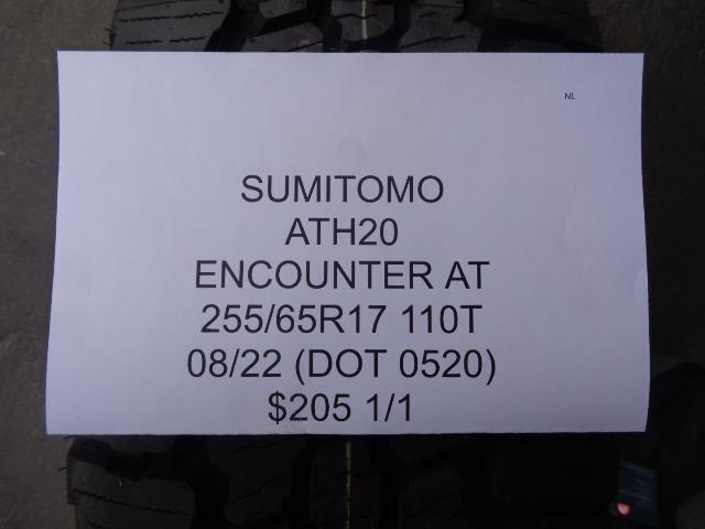1 NEW TIRE SUMITOMO ENCOUNTER AT 255 65 17 110T SL ATH20 SU16