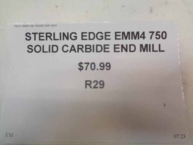 STERLING EDGE EMM4 750 SOLID CARBIDE END MILL R29