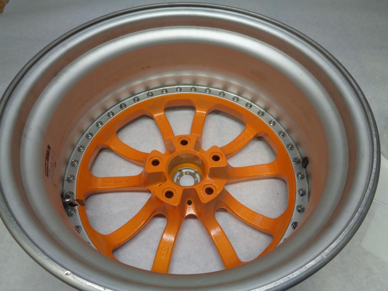 USED WORK BERSAGLIO WHEEL 18x8.5 5x120.7 ET56 CHROME & ORANGE 2PC WR