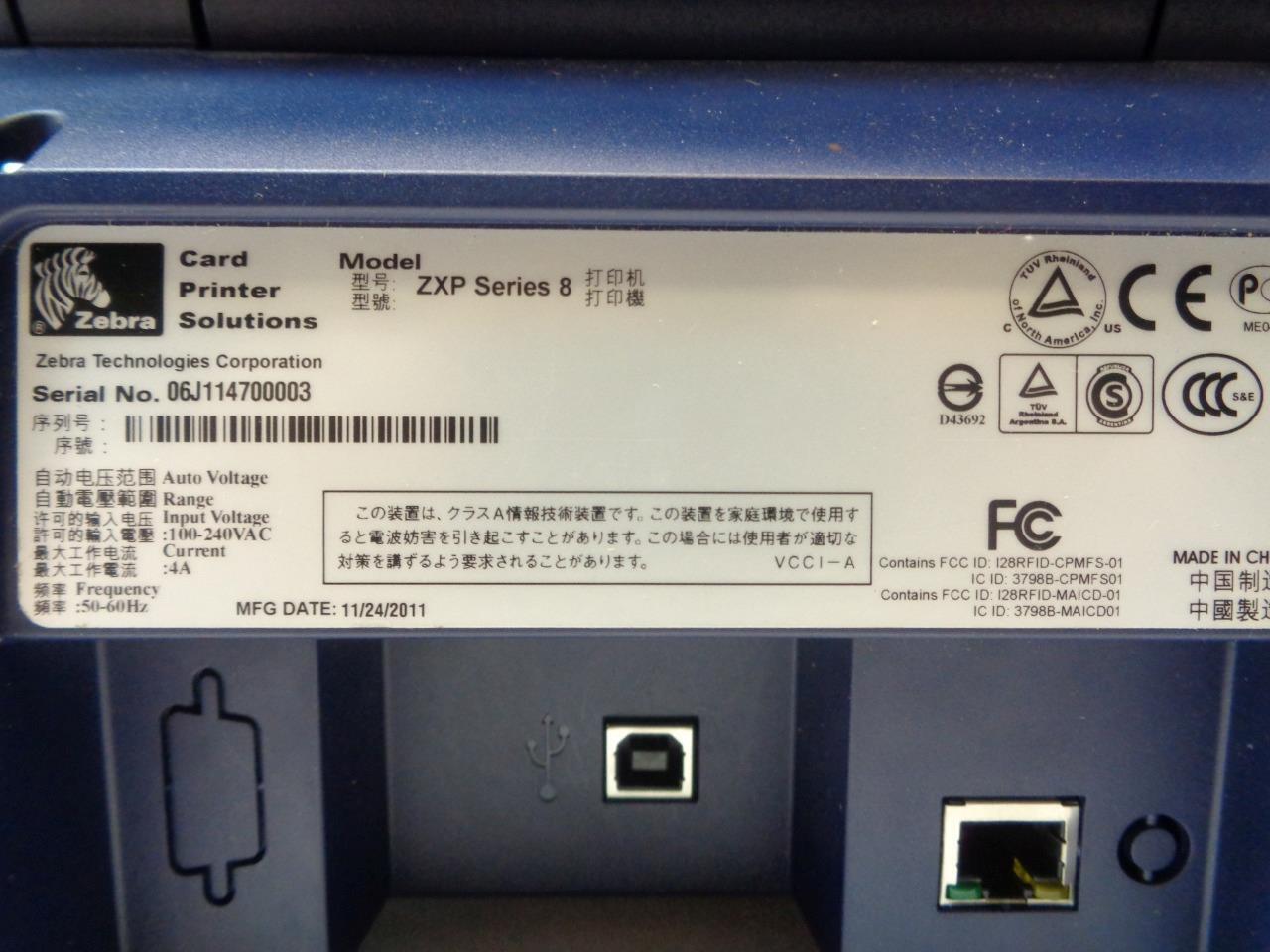 ZEBRA ZXP SERIES 8 DOUBLE-SIDED CARD PRINTER Z82-000C0000US00 (PRINTER ONLY) R33