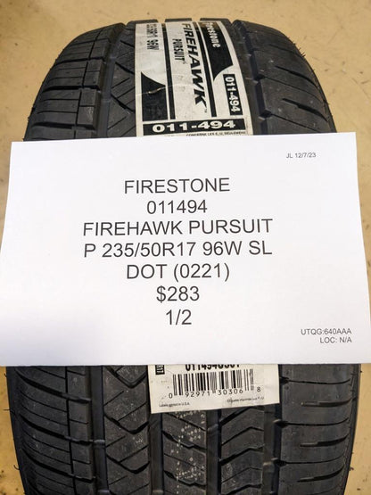 FIRESTONE FIREHAWK PURSUIT P 235 50 17 96W SL TIRE 011494 BQ4