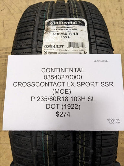CONTINENTAL CROSSCONTACT LX SPORT SSR (MOE) P 235 60 18 103H SL TIRE 03543270000