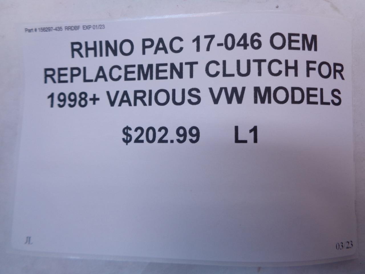 RHINO PAC 17-046 OEM REPLACEMENT CLUTCH FOR 1998+ VARIOUS VW MODELS L1