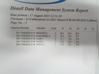 DISTELL FISH FAT METER MODEL FFM-692 WITH B MACKEREL-2 CHAR-1 CHAR-2 TROUT-2 R4