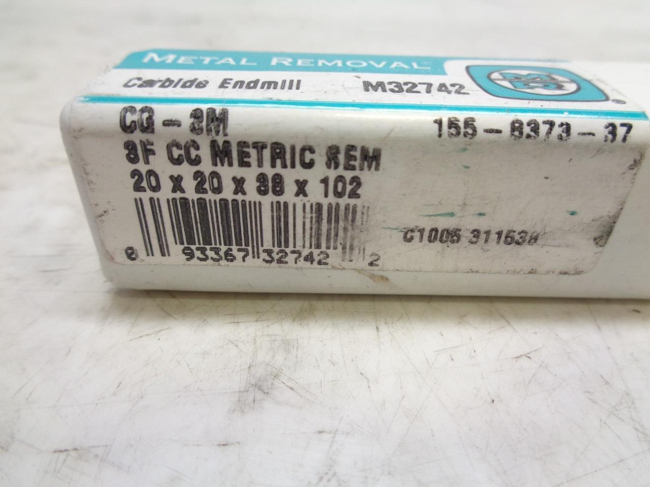 NEW METAL REMOVAL 20mmx38mmx102mm CARBIDE END MILL M32742 311538 3 FLUTE R22T6BF