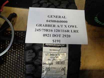 1 NEW GENERAL AT X OWL 245 75 16 120 116 LRE TIRES 04508460000