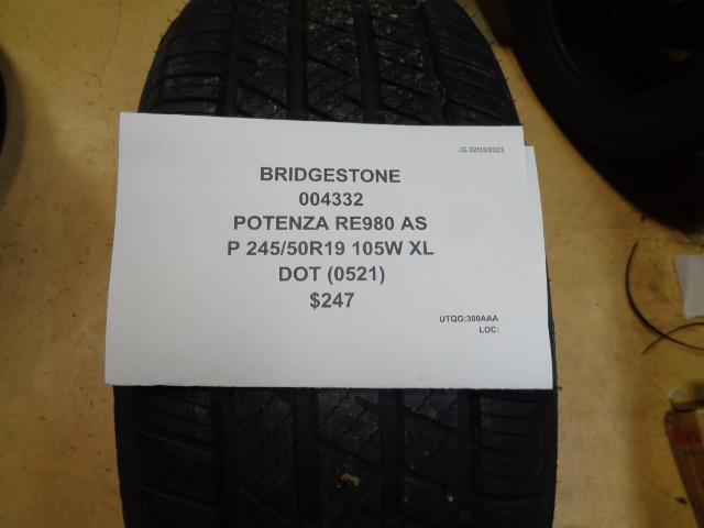 BRIDGESTONE POTENZA RE980 AS P 245 50 19 105W XL UHP ALL SEASON TIRE 004332 CQ2