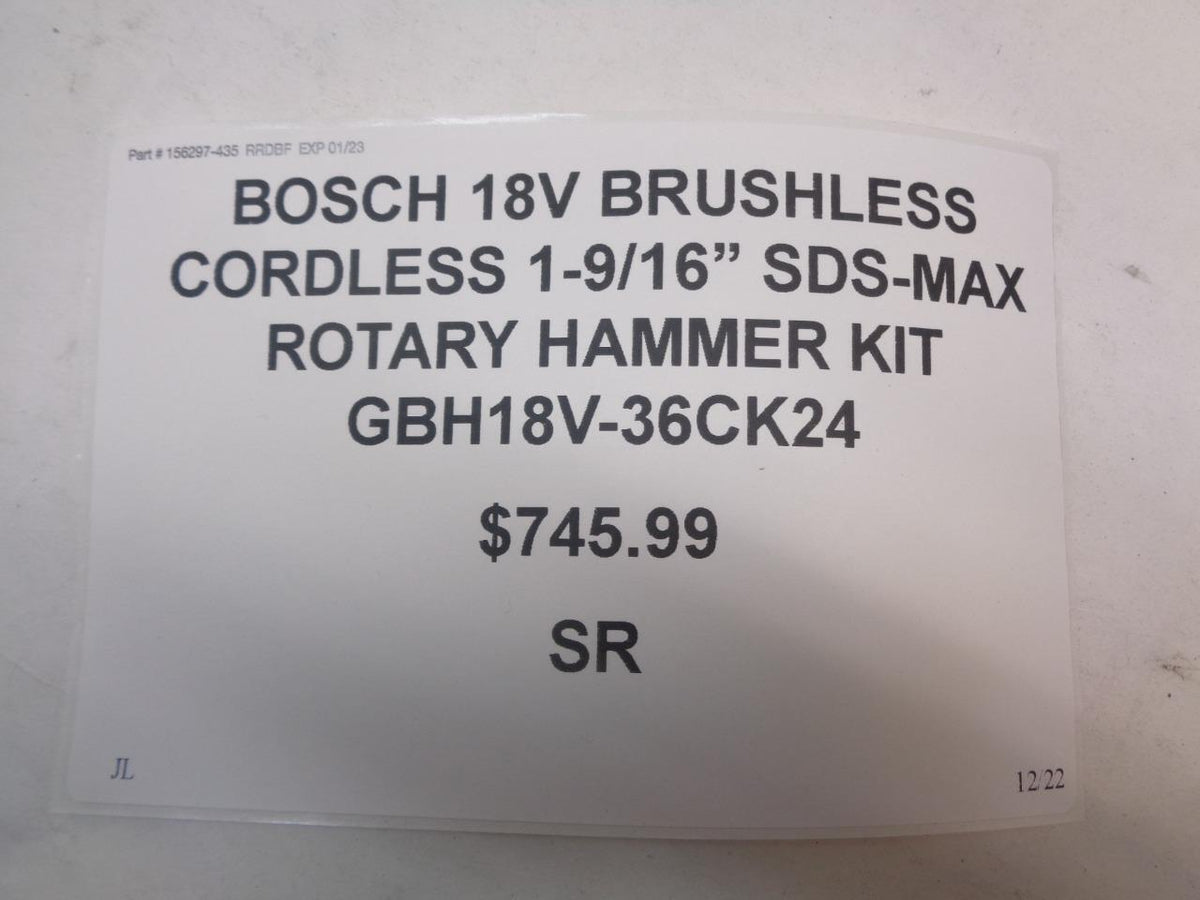 BOSCH 18V BRUSHLESS CORDLESS 1-9/16” SDS-MAX ROTARY HAMMER KIT GBH18V-36CK24 SR