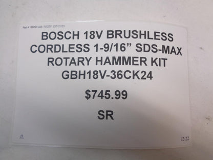 BOSCH 18V BRUSHLESS CORDLESS 1-9/16” SDS-MAX ROTARY HAMMER KIT GBH18V-36CK24 SR