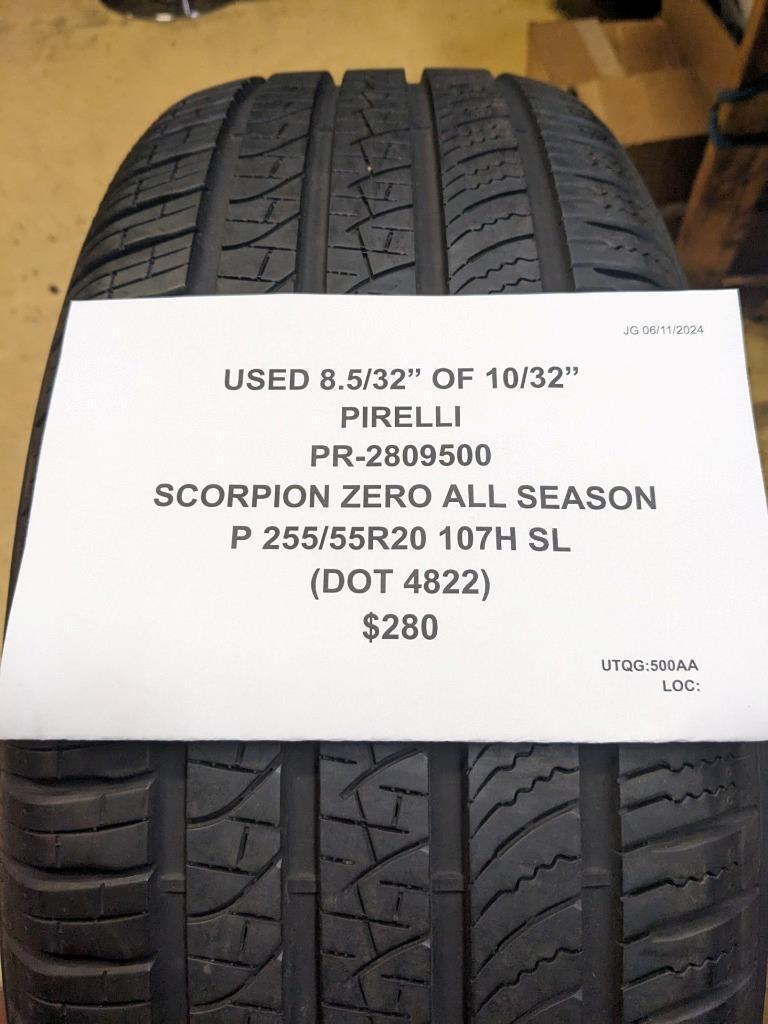 USED PIRELLI SCORPION ZERO ALL SEASON P 255 55 20 107H SL TIRE 2809500 CQ2
