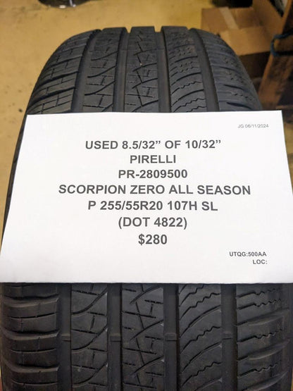 USED PIRELLI SCORPION ZERO ALL SEASON P 255 55 20 107H SL TIRE 2809500 CQ2