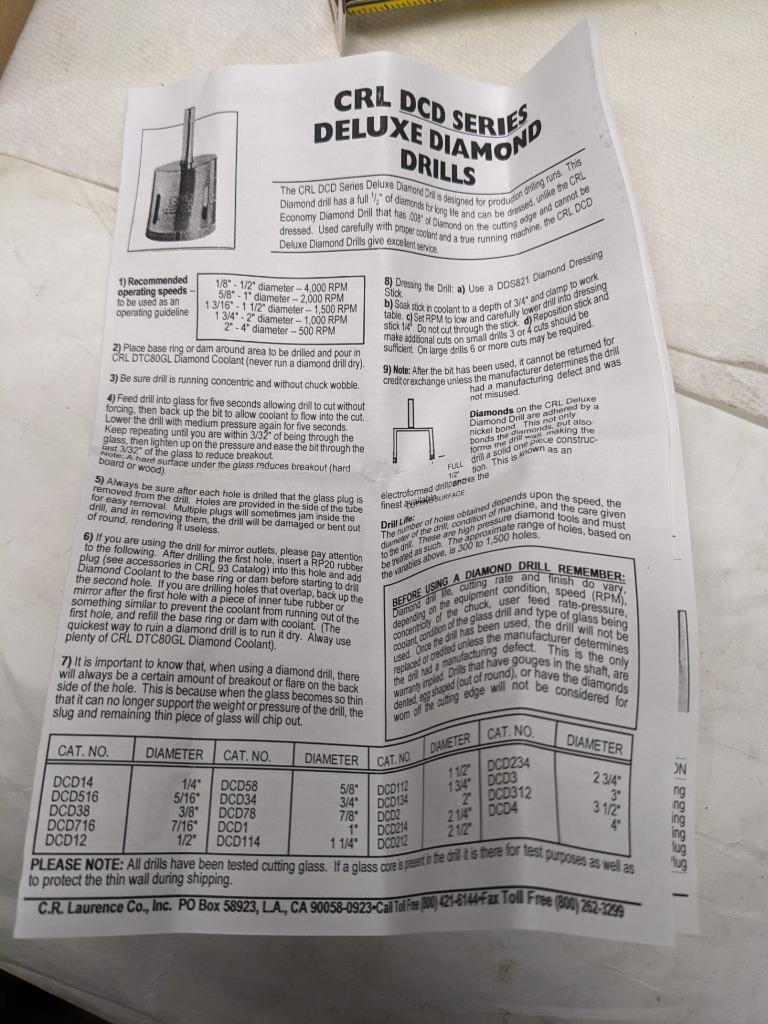 CRL DCD38 378438 3/8" DCD SERIES ELECTRO-FORMED DIAMOND DRILL NEW D0