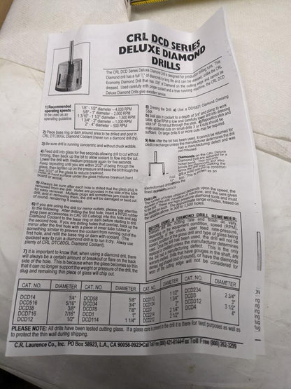 CRL DCD38 378438 3/8" DCD SERIES ELECTRO-FORMED DIAMOND DRILL NEW D0