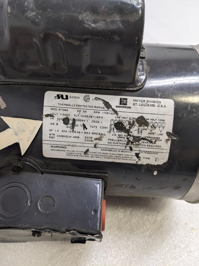 EMERSON C63BXGJH-4538 ELECTRIC FEED MOTOR FOR LIVESTOCK OPERATIONS NEW H2