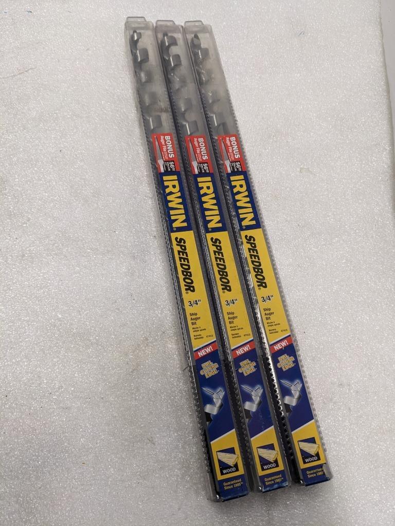 IRWIN 47412 SPEEDBOR SHIP AUGER BIT WITH AUGER FILE 3/4" X 17" 3-PACK NEW R22T7