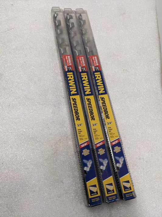 IRWIN 47412 SPEEDBOR SHIP AUGER BIT WITH AUGER FILE 3/4" X 17" 3-PACK NEW R22T7