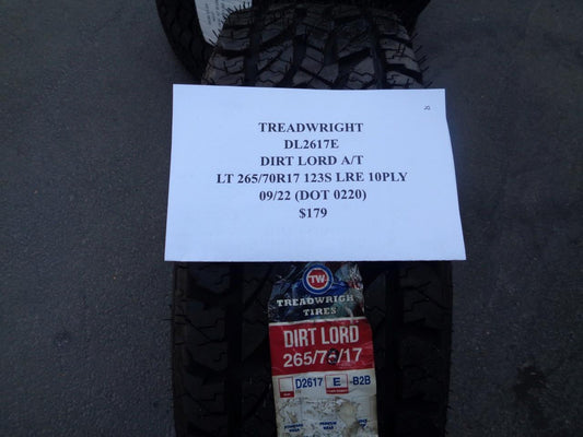 1 TREADWRIGHT DIRT LORD AT LT 265 70 17 123S LRE 10PLY DL2617E SU16
