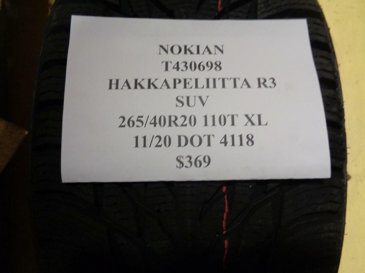 1 NEW NOKIAN HAKKAPELIITTA R3 SUV 265 40 20 110T XL TIRE WO LABEL T430698 Q9