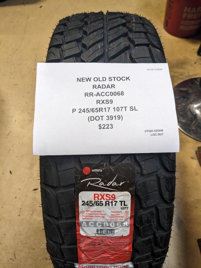 NOS RADAR RXS9 P 245 65 17 107T SL TIRE ACC0068 CQ1
