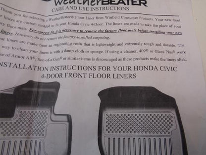 USED HUSKY LINERS WEATHER BEATER FLOOR LINERS FOR 2012-13 4 DOOR HONDA CIVIC SR