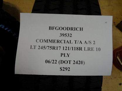1 NEW TIRE BFGOODRICH COMMERCIAL TA AS 2 245 75 17 121/118R LRE 10PLY 39532