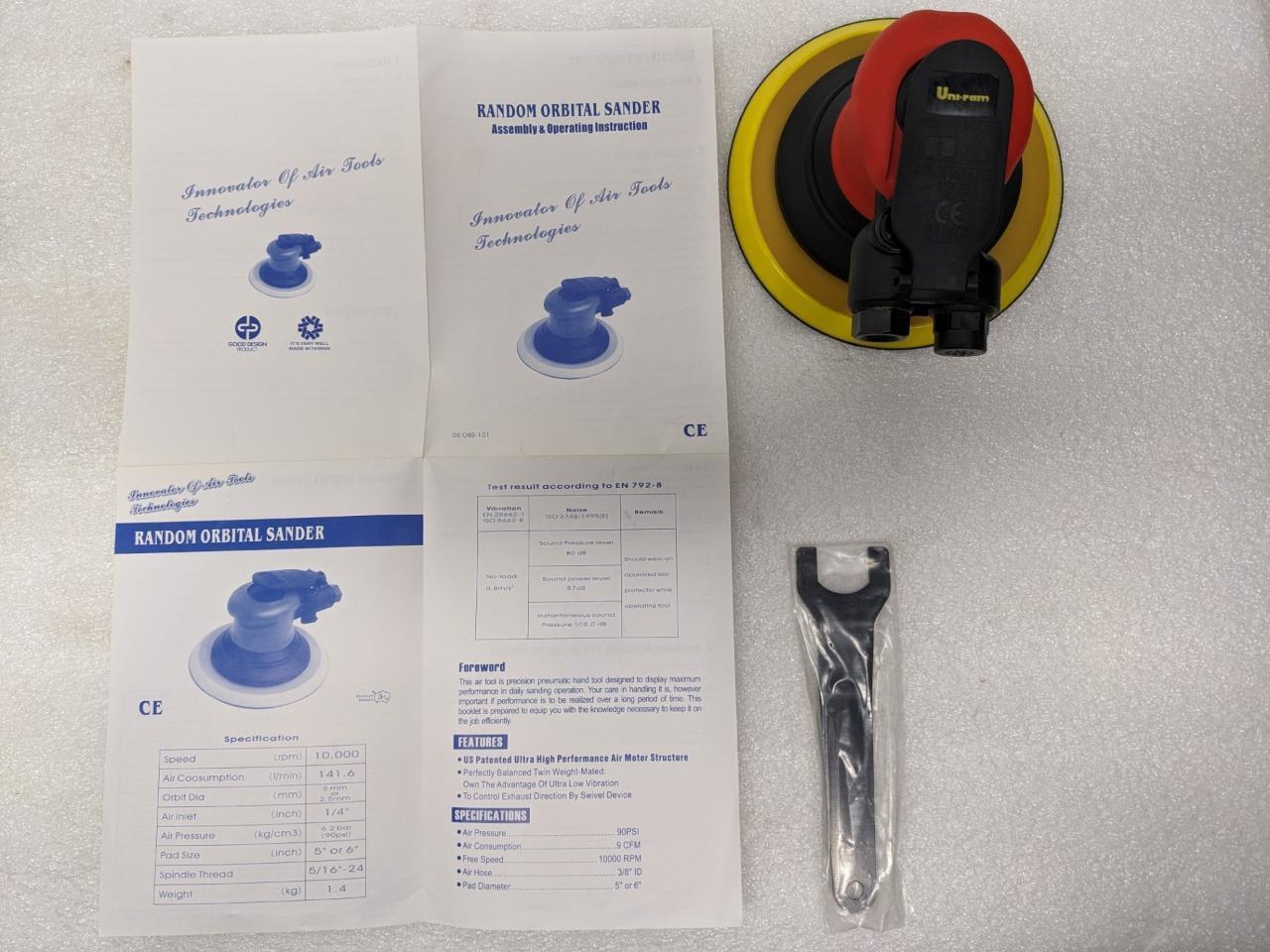 UNI-RAM UPFSANDER-NV AIR ORBITAL PALM SANDER 6" PAD 90PSI NON VACUUM ASSIST R27