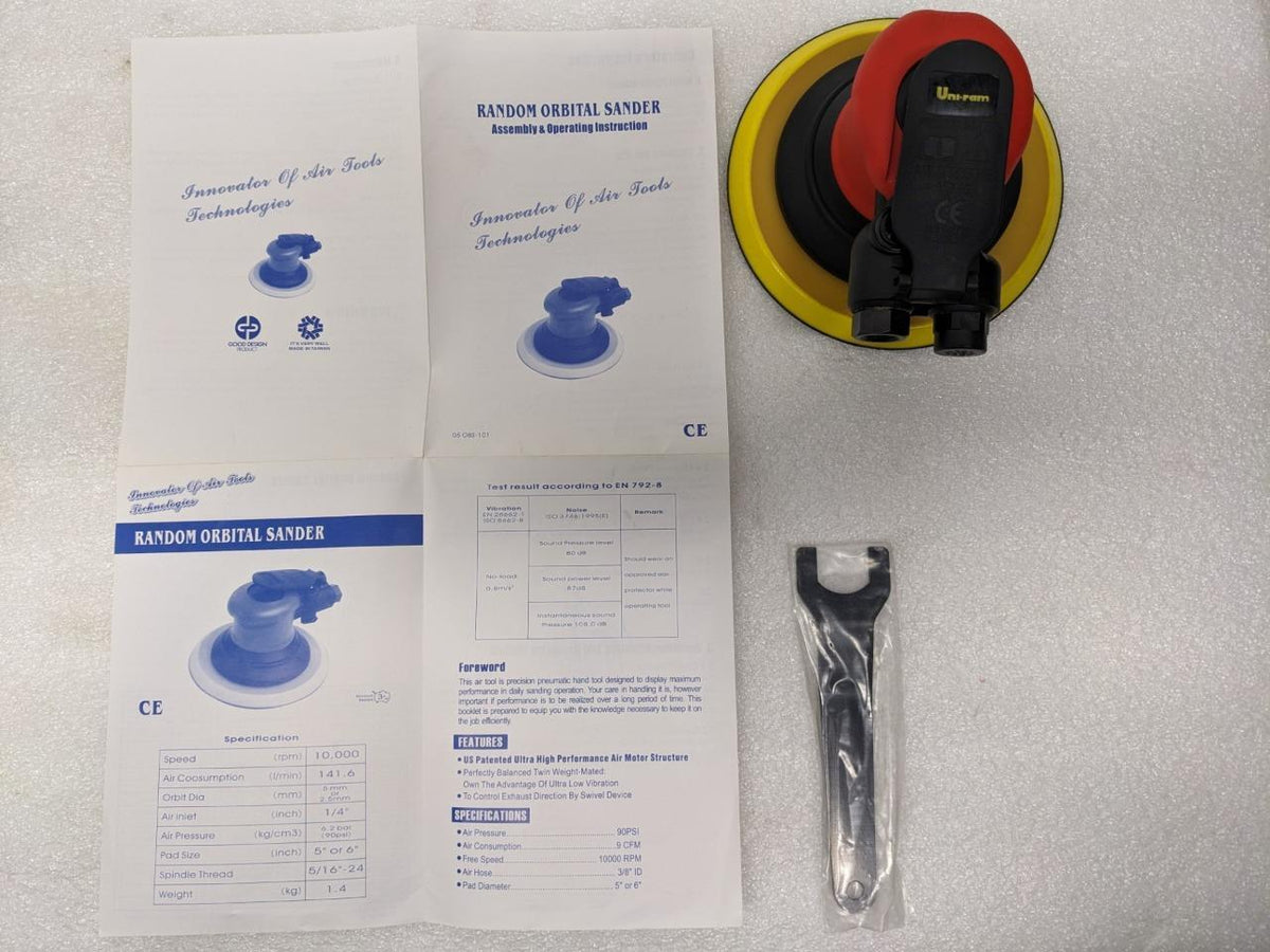 UNI-RAM UPFSANDER-NV AIR ORBITAL PALM SANDER 6" PAD 90PSI NON VACUUM ASSIST R27
