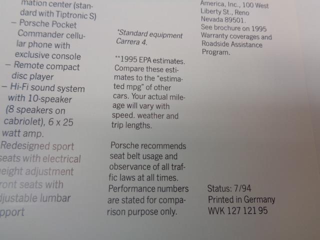 Porsche 911 Carerra Hardback Brochure 1995 WVK 127 121 95 USED GENUINE R25