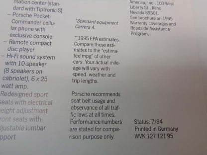 Porsche 911 Carerra Hardback Brochure 1995 WVK 127 121 95 USED GENUINE R25