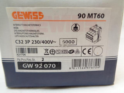 PAIR GEWISS GW92070 MINI CIRCUIT BREAKER MT 60 3P CHARACTERISTIC C 32A 3 MOD R4